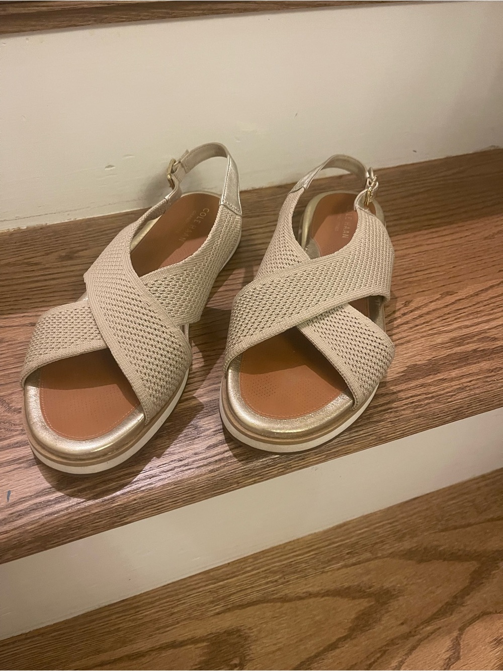 Cole Haan Gold Woven Crisscross Slingback Sandals